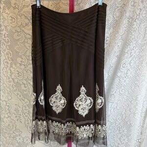 Elegant Brown A-Line Skirt with Intricate  Embroidery